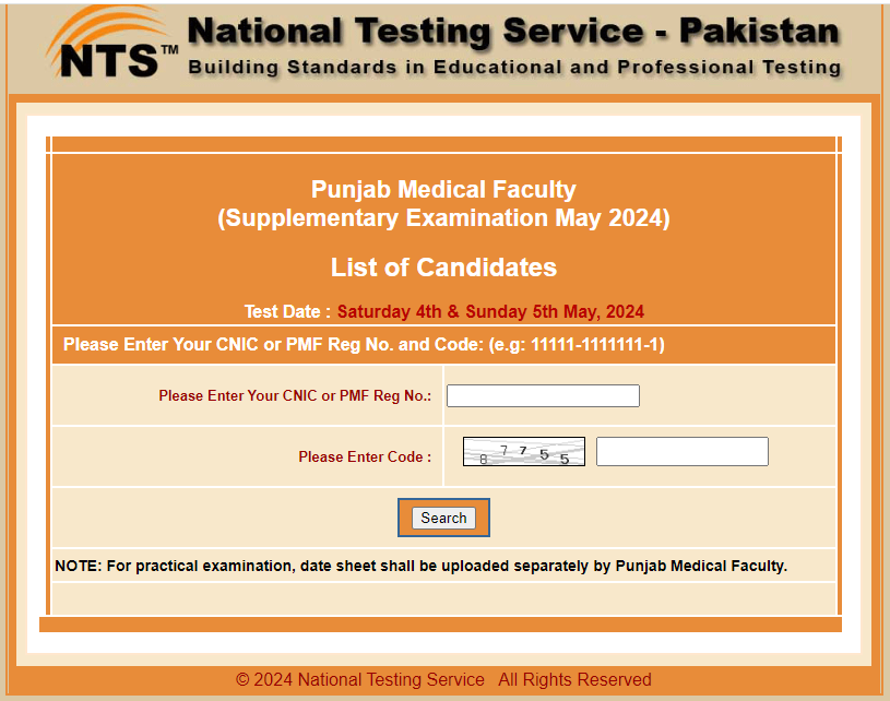 PMF Roll No Slip Punjab Medical Faculty